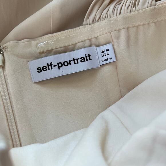 Self-Portrait Stretch Crepe Midi Dress Ivory Size 6 - Picture 13 of 16